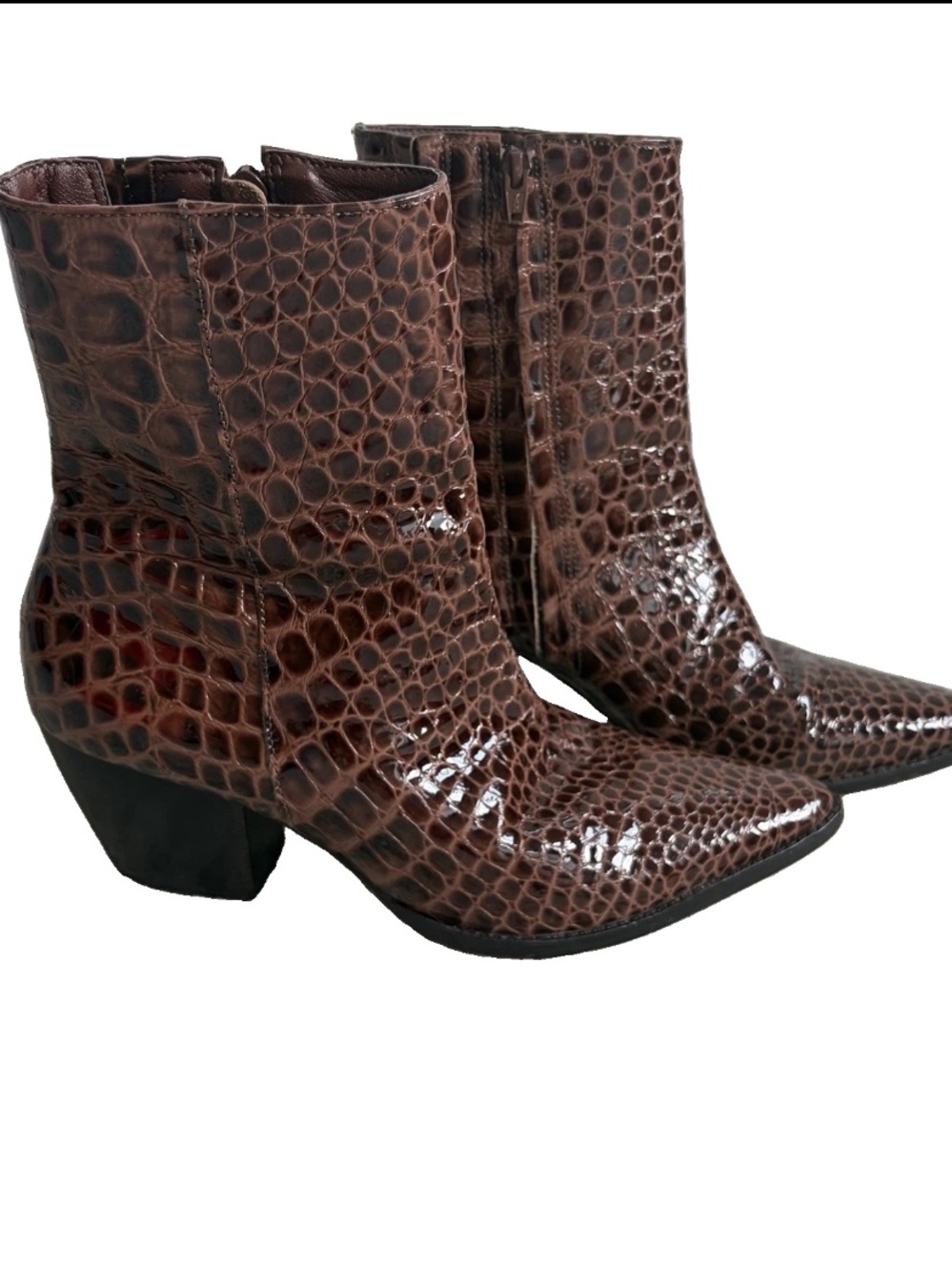 Matisse Caty Chocolate Brown Croc Embossed Leather Booties size 9